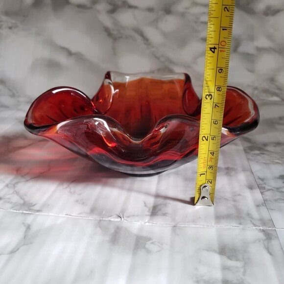 Vintage Murano Style Red & Clear Glass Candy Trinket Dish Ashtray - Picture 9 of 10